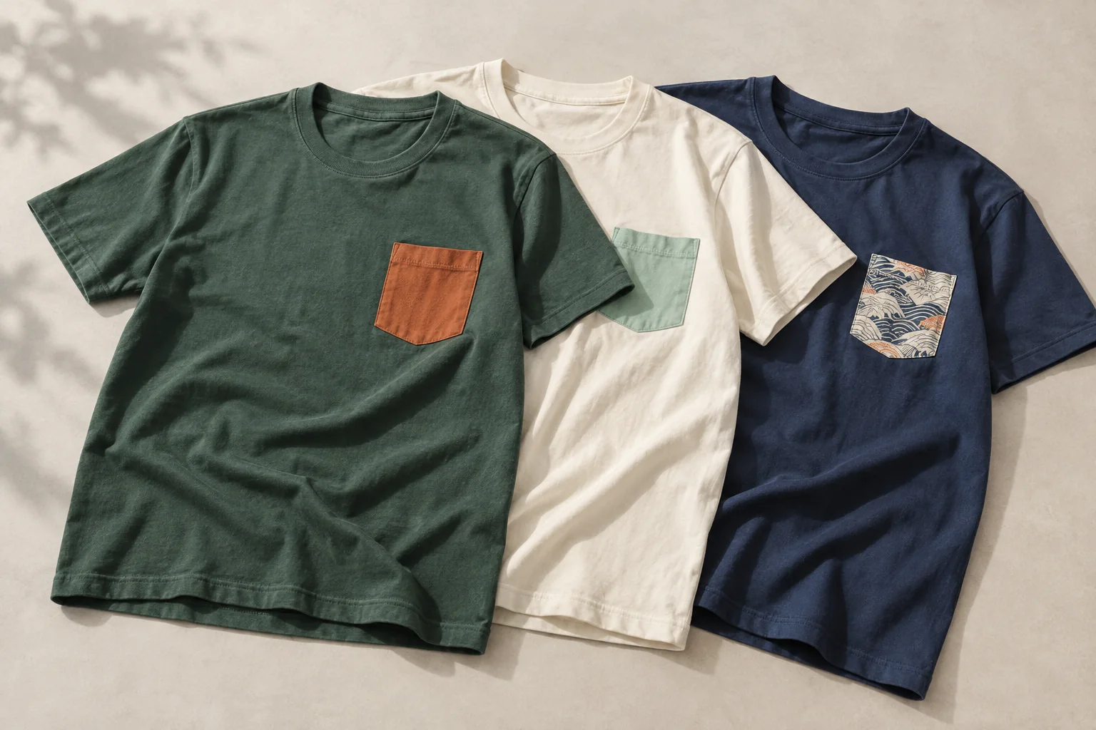Short-sleeved T-shirts with contrasting chest pockets